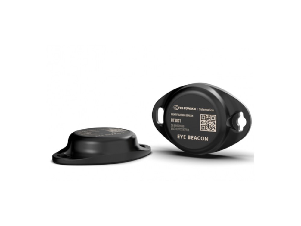 Teltonika EYE Beacon tags, shown from the front and the back