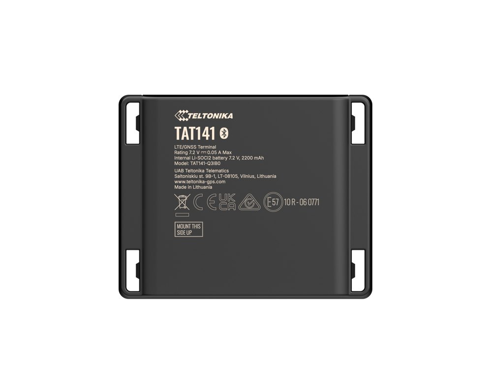 Teltonika TAT141 rear face, showing the product label and certification marks